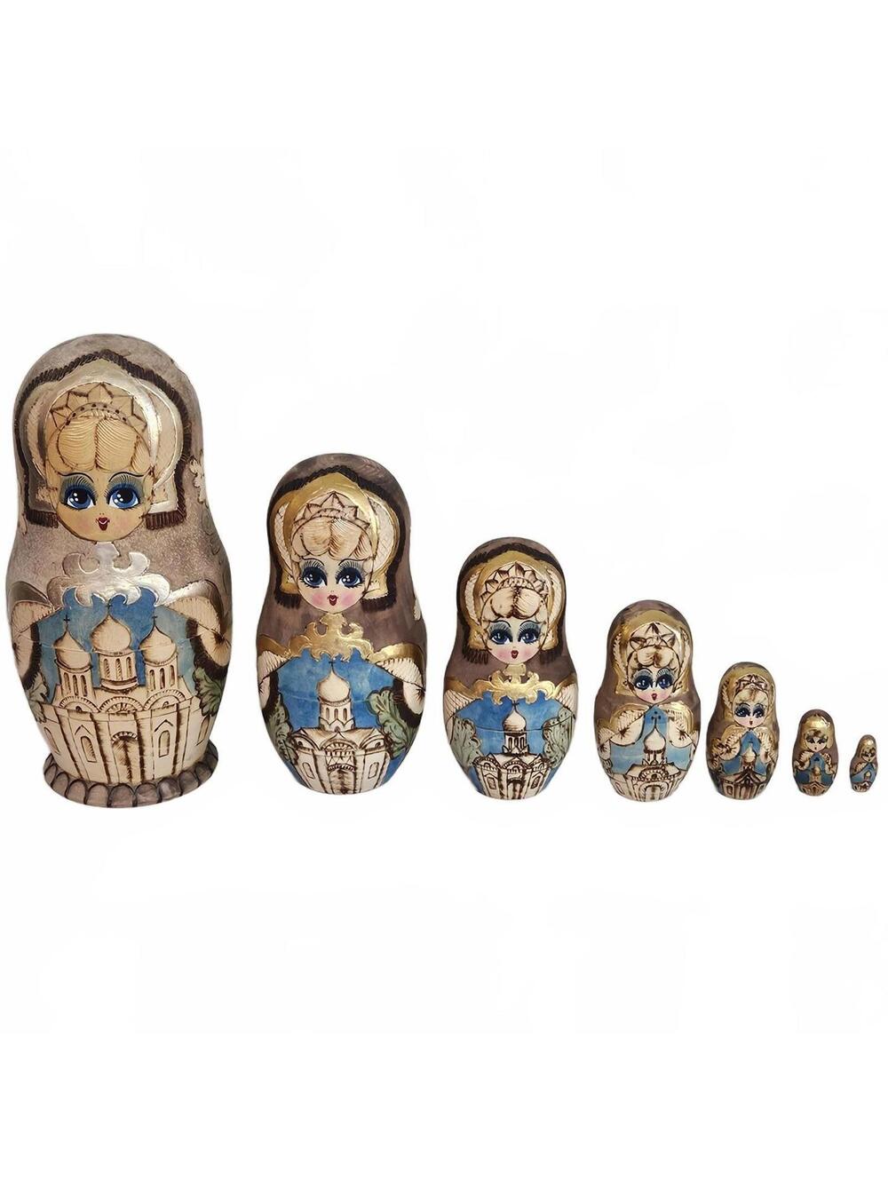 Russian 7 Pc Matryoshka Nesting Doll Sergiev Posad 1989 Soviet Signed Cathedral